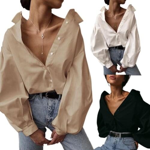 Women Autumn Lantern Long Sleeve Blouse Vintage England Style Lapel Button Down Shirts Solid Color Office Lady Loose Top