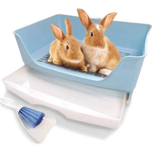 Large Rabbit Litter Box Set Round Corner Toilet Bedpan with Drawer Easy to Clean For Adult Hamster, Guinea Pig, Ferret, Bunny