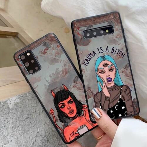 THE ANGELS PROTECT ME THE DEMONS RESPECT ME black TPU Soft Case For Samsung S8 S9 S10PLUS S10Lite S20ULTRA S21PLUS S21ULTRA