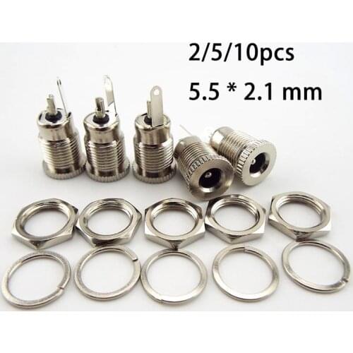 DC099 DC Power Supply Jack Socket Plug Connector 5.5 * 2.1 mm Female Panel Mount DC-099 Threaded Metal Charging Port 5.5 x 2.1mm