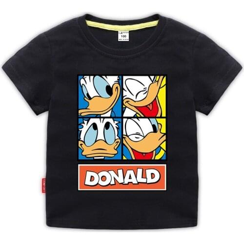 Disney 1 piece childrens T-shirt Donald Duck printed shoulder buckle round neck solid color cotton childrens home summer