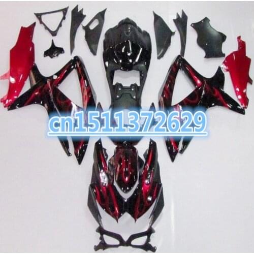 For suzuki A GSXR600/750 K8 2008 2009 2010 08 09 ABS Fairing Kits GSXR600 750 08 09 10 - Red Flame - Black/Red