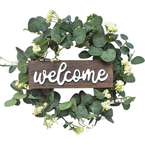 Green Leaves Welcome Wreath for Front Door Farmhouse and Home Decoration,Spring & Summer Decorating for Home Front Door