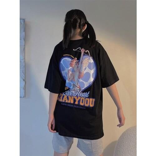 Harajuku hip hop American Short Sleeve T-Shirt womens oversize loose summer round neck sweet cool top fashion tees