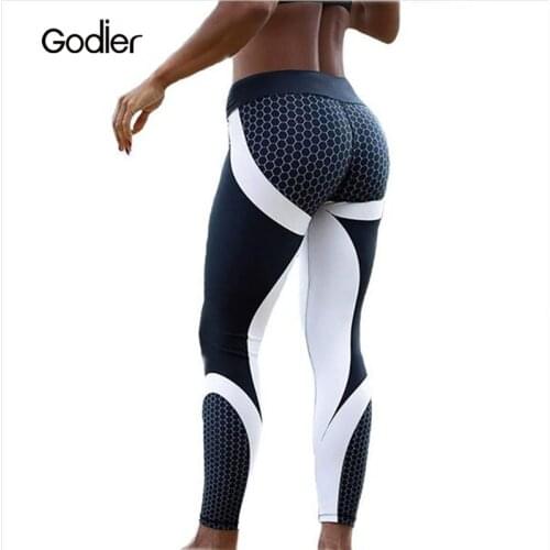 Godier Mesh Pattern Print Leggings Honeycomb Fitness Leggings Women Sporting Workout Leggings Elastic Slim High Waist Pants
