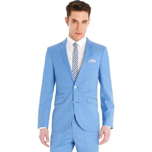 Custom Slim Fit Groom Tuxedos Sky Blue Groomsmen Men Wedding Suits men suit Groomsmen Groom Wear (Jacket +Pants)