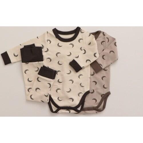 9295 Baby Clothing Set Crescent Moon Print Home Clothes Autumn Winter 2021 Baby Boy Two Piece Clothes Bodysuit+Pant Girls Suit