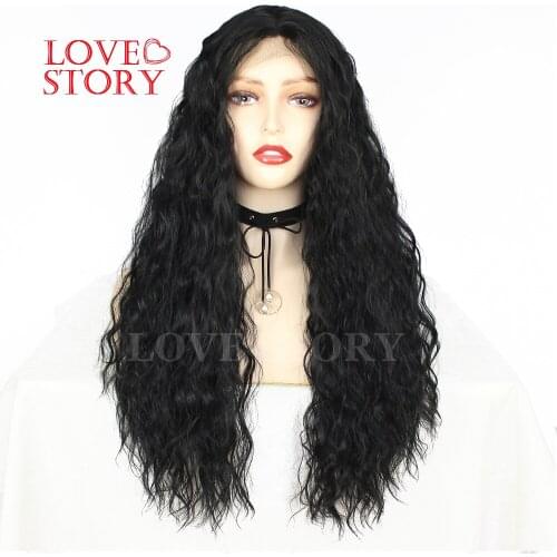 Lovestory Black Color Synthetic Lace Front Wig High density Curly Synthetic Heat Resistant Lace WIgs For Women
