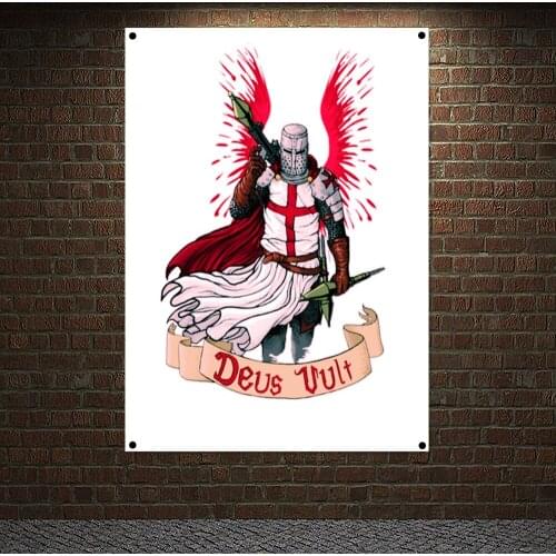 Masonic Flag Knight Templar Order Posters Vintage Print Painting Medieval Warrior Armor Banner Polyester Hanging Cloth Sticker 8
