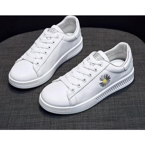 Fashion Shoes Womens Vulcanize Shoes Spring New Casual Classic Solid Color PU Flower Shoes Women Casual White Shoes Sneakers