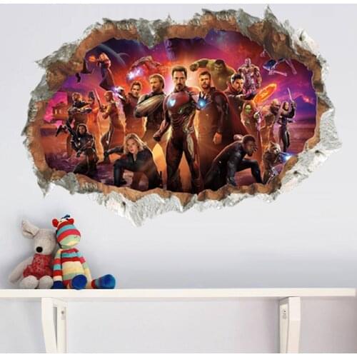 Disney Marvel The Avengers Super Heroes Wall Hole Stickers For Kids Rooms Decorations PVC Decorative Decor Wall Mural Art Poster