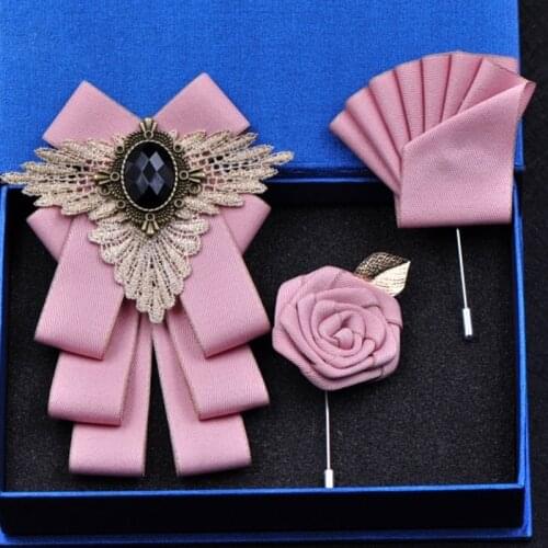 British New Fashion Mens Wedding Performance Groom Wedding Party Flower Collar Bow Tie Pocket Towel Square Set Men Accessories