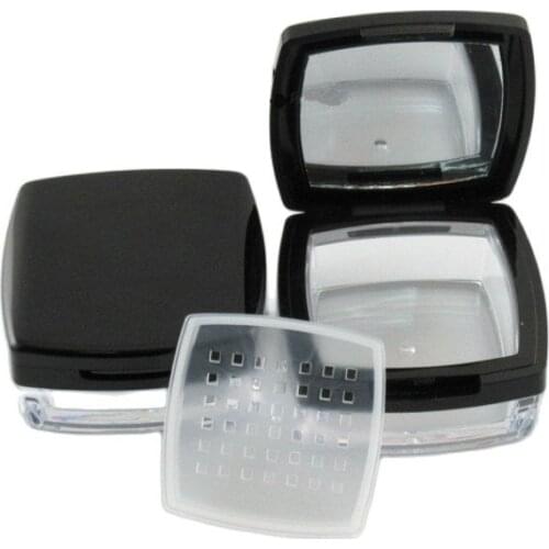 Empty Loose Powder Case 10ml Transparent Square Honey Powder Box Empty Black Cover Pearl Powder Case Cosmetic Container 20pcs