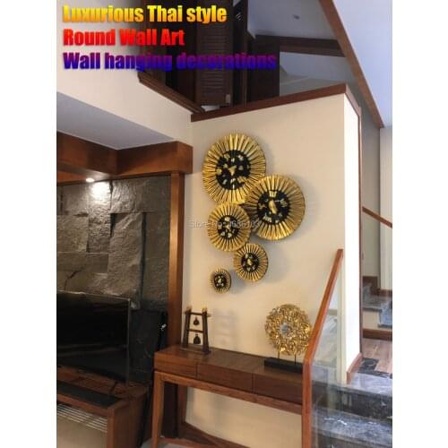 Luxurious Gold Thai style Round wall decoration wall hanging decorations Art living room Decoration Crafts Stair / TV Background