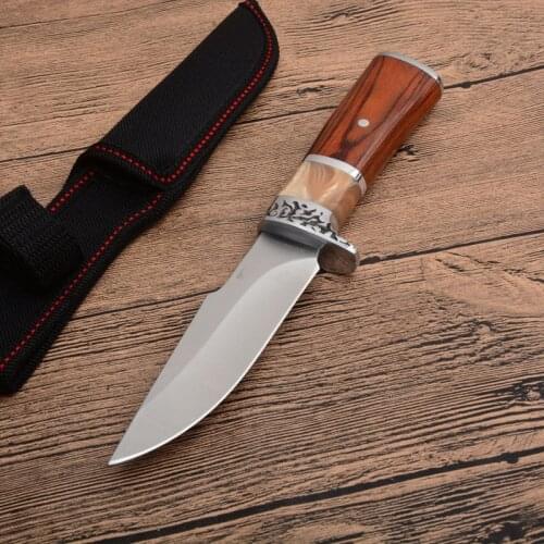 Rose Deer Tactical Survial Self-Defense Straight Knife ABS Handle Fixed Blade Knife for Climbing, Riding, Camping