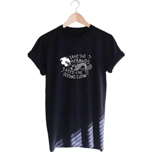 Mermaids Slogan Shirt Save The Mermaids Keep the ocean clean T-Shirt Stylish Mermaids Slogan Ocean Grunge Vintage girl Tops-L826