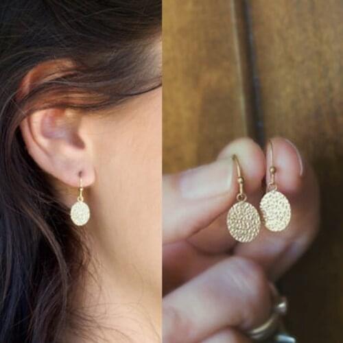 Mini Circle Vintage Bohemia Dangle Earring Hammered Disk Gold Filled Drop Earrings For Women Girls Jewelry Gifts