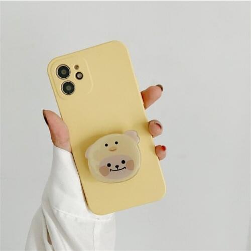 For iPhone 11 12 PRO 12 MINI 11 Pro Max silicone cartoon For iPhone SE 2020 XS XR X 7 8 Plus Korea bear ring stand Phone Case