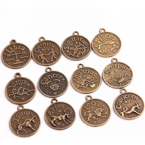 Sweet Bell 3 sets (36pcs) 17*20mm Assorted Antique bronze Zodiac charms twelve constellations Metal sign pendant D1108