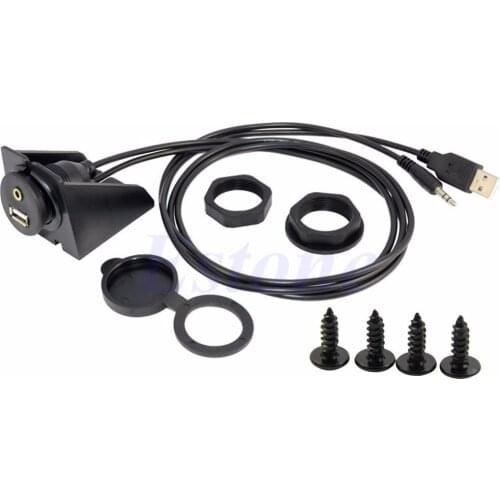 2019 New High Quality 1 Pc Auto Car Dashboard Moto Flush Mount Panel USB 2.0 M/F 3.5mm AUX Lead Extension Cable New