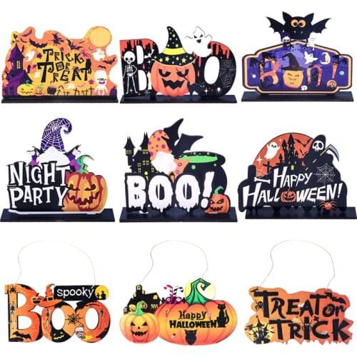 Halloween Decoration Wooden Ornaments Painted Pumpkin Trick or Treat Pendant Halloween Decor for Home Door Hanging Kids Toy gift