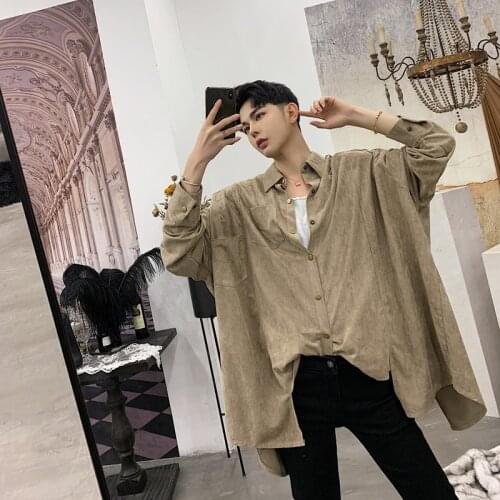 Spring Men 2020 Oversized Loose Long Sleeve Camisa Masculina Casual Shirt Male Streetwear Vintage Fashion Plus Size Dress Shirts