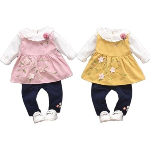 2019 Spring Autumn Girls Clothes Vest EmbroideryT-shirt Three-piece Cotton Children Clothing Kids Sets Toddler Tracksuits Suit