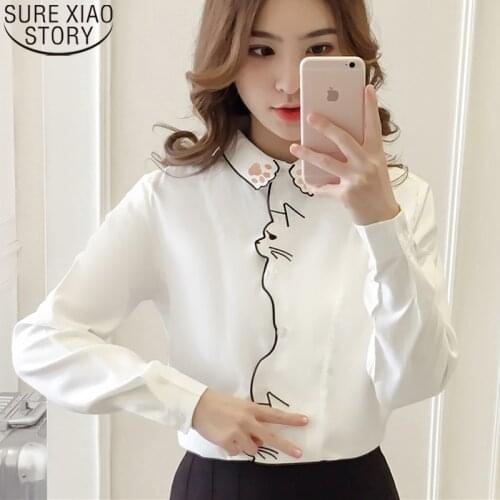 2021 New Spring Autumn Long Sleeve Women Blouses Shirt Sweet Embroidery Blouse White Tops Office Girl Shirt Blusas Mujer 7902