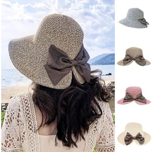 2021 New Women Summer Visors Hat Bow Sunscreen Big Sunshade Elegant Ladies Wide Brim Panama Beach Hat casquette femme панама