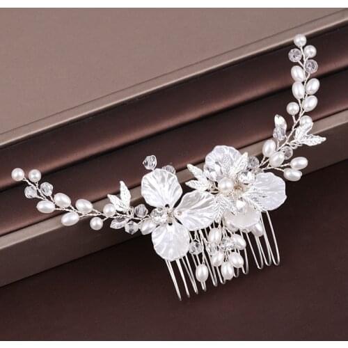 New Silver Color Leaf Flower Hair Jewelry Wedding Hair Comb Accessories Women Hair Comb Handmade Bridal Headpieces Decoration