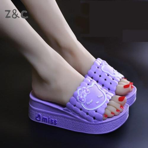Womens Slippers Lovely Muffin 2020 Home Sandals Summer Thick Bottomed Antiskid Bathroom High Heels Shoes for Women Flip Flops