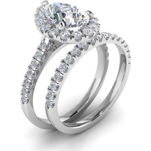 Carofeez Luxucy Water-Drop Vintage Crystal Rhinestones Rings Set For Women Engagement Wedding Band Gift Fashion Women Rings