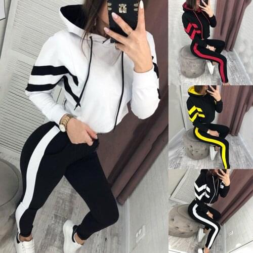 Tracksuit For Women 2021 Spring Long Sleeve Sweatershirt Sport Suit 2 Pcs Sports Set Outfits Striped Fashion Running Sets
