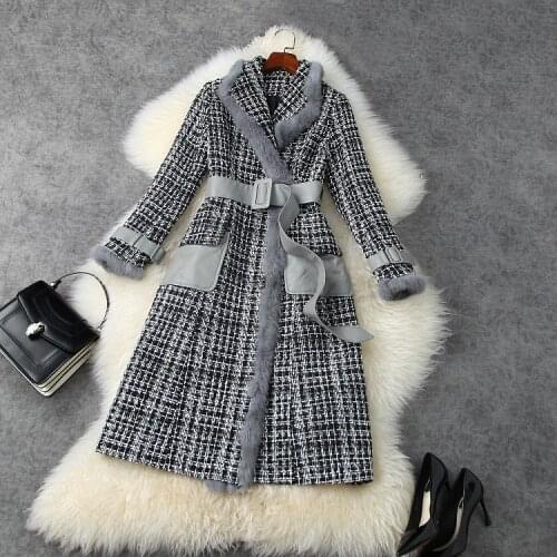 2020 Winter Fashion womens elegant plaid tweed overcoat C278