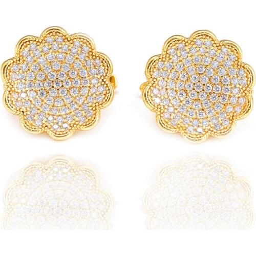 Vintage Flower Gold Color Hoop Earrings Paved with AAA Austrian Cubic Zirconia for Wedding Party Jewelry Earring