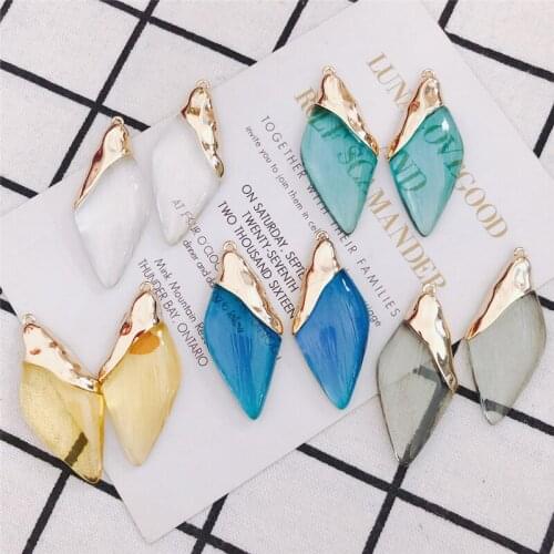 2PCs Acrylic Geometric Pendants For Jewelry DIY Earrings Drop Gold Color Grayish White 50mm x 22mm