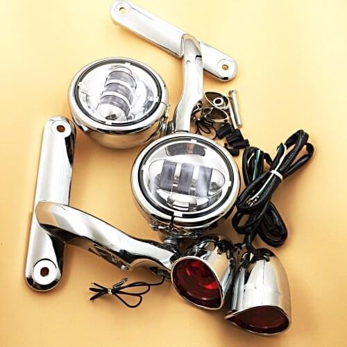 4 1/2" LED Auxiliary Lighting Brackets&Red Turn Signals For Harley Street Glide Electra Glide Road King 1996-2013 Models