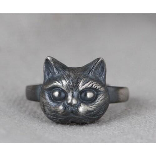 925 STERLING SILVER oxidized cute cat women Jewelry Ring jewelry A5817