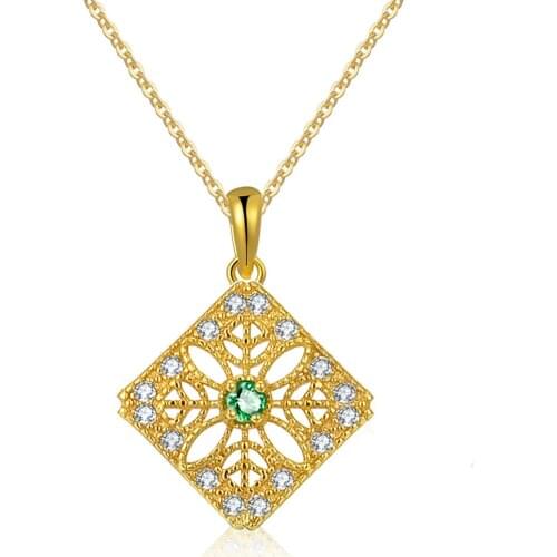 925 Sterling Silver Necklace Women Pendant Jewelry Emerald Gold Plated Female Girls Gifts