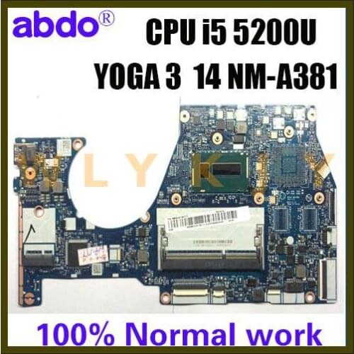 Abdo BTUU1 NM-A381 motherboard for Lenovo YOGA 3 14 YOGA3 14 notebook motherboard CPU i5 5200U DDR3 100% test work