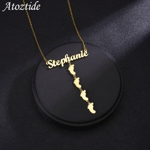 Atoztide Personalized Custom Letter Baby Names Engrave Kids Foot Shape Jewelry Stainless Steel for Women Family Mothers Gift