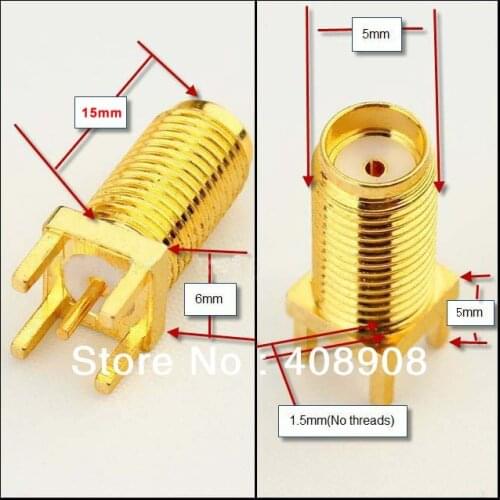 Long type about 15mm SMA female jack Panel Mount PCB Solder straight gold plated connector with washer and nut