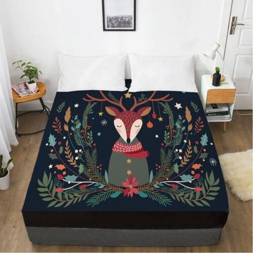 Elastic fitted sheet bed sheet With An Elastic Band 160x200/150x200 Mattress Cover Bed cover 1pc Christmas santa claus black