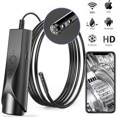 4.9mm Dual Lens Wireless Endoscope 1080P Scope Camera with 6 LED Lights Snake Inspection Camera for Android & iOS Phone Tablet