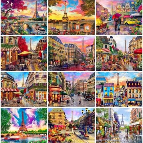 Huacan 5d Diamond Painting Eiffel Tower Scenery Mosaic City Street Home Decoration Embroidery Building Landscape Diamond Art