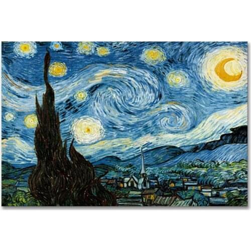 Famous Artist Art Print Poster Elegant Poetry Starry Night by Vincent Van Gogh Wall Picture Canvas Oil Painting Home Wall Decor