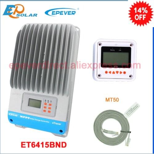 60A 60amp 12v/24v/36v/48v EPEVER ET6415BND mppt tracer solar battery charging controller lcd display MT50 remote meter