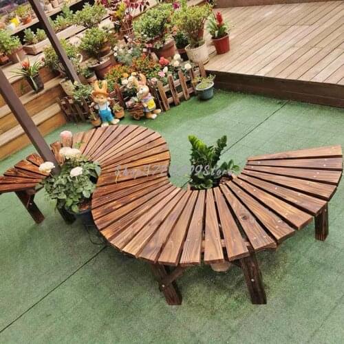 Creative outdoor anticorrosive wood flower stand garden bench stool outdoor floor flower pot stand balcony decoration free combi