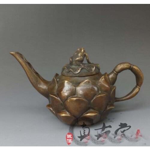 TOP collection # Home OFFICE Decor art -old Vintage MONEY DRAWING lotus flower bronze sculpture art wine tea pot