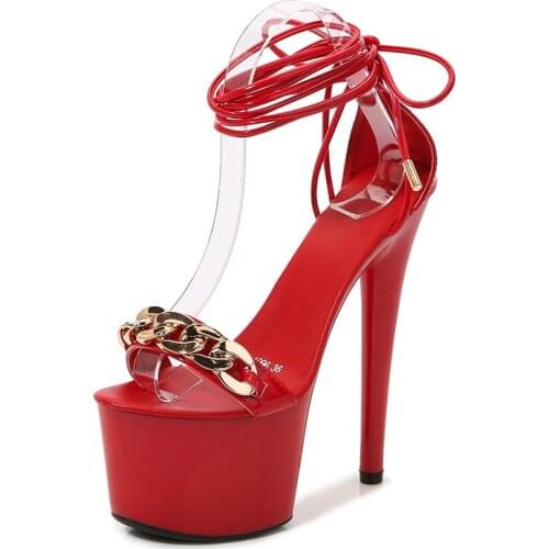 MCLUBGIRL 2021 Patent Leather Sandals 17CM High Heels Stiletto Sexy Waterproof Platform Hate High Super High Sandals Women LFD